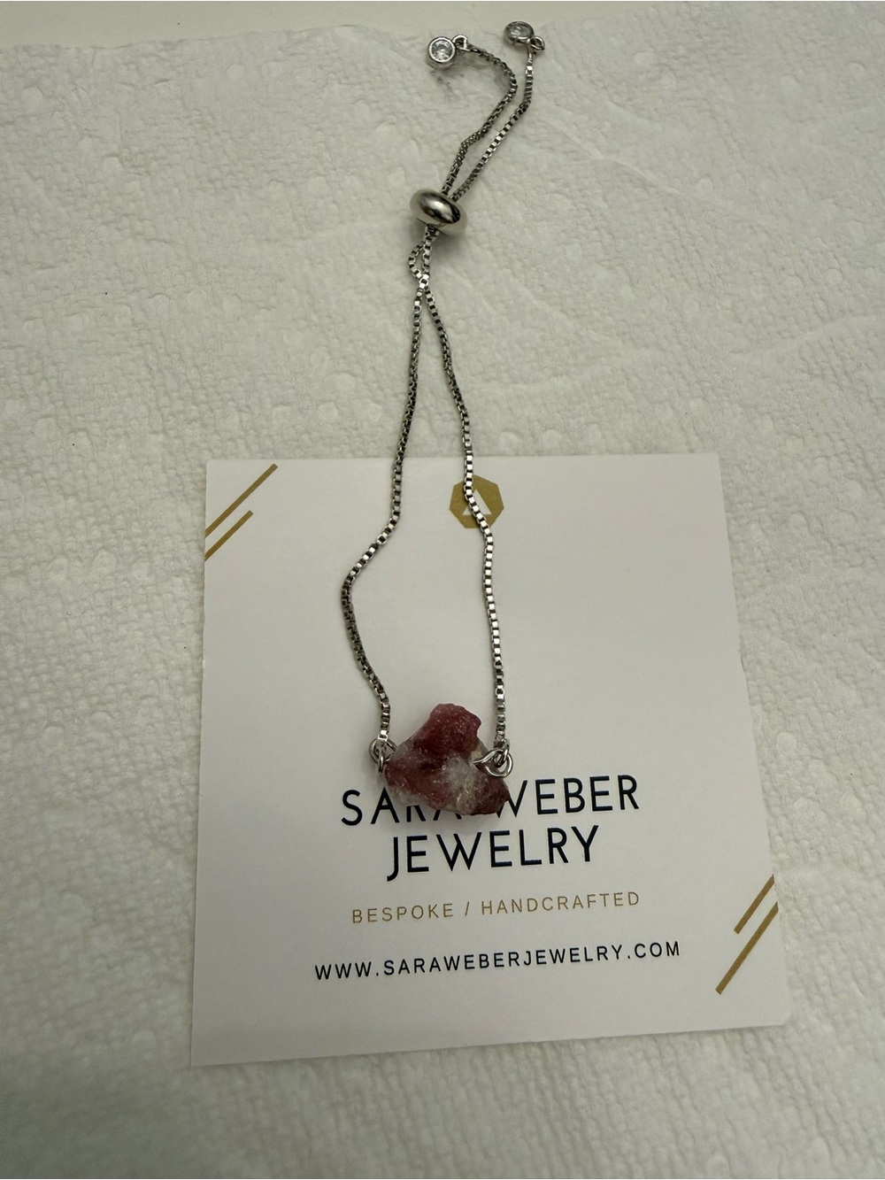 Sara Weber Jewelry Genuine Pink Tourmaline Slider Bracelet Handmade NWOT